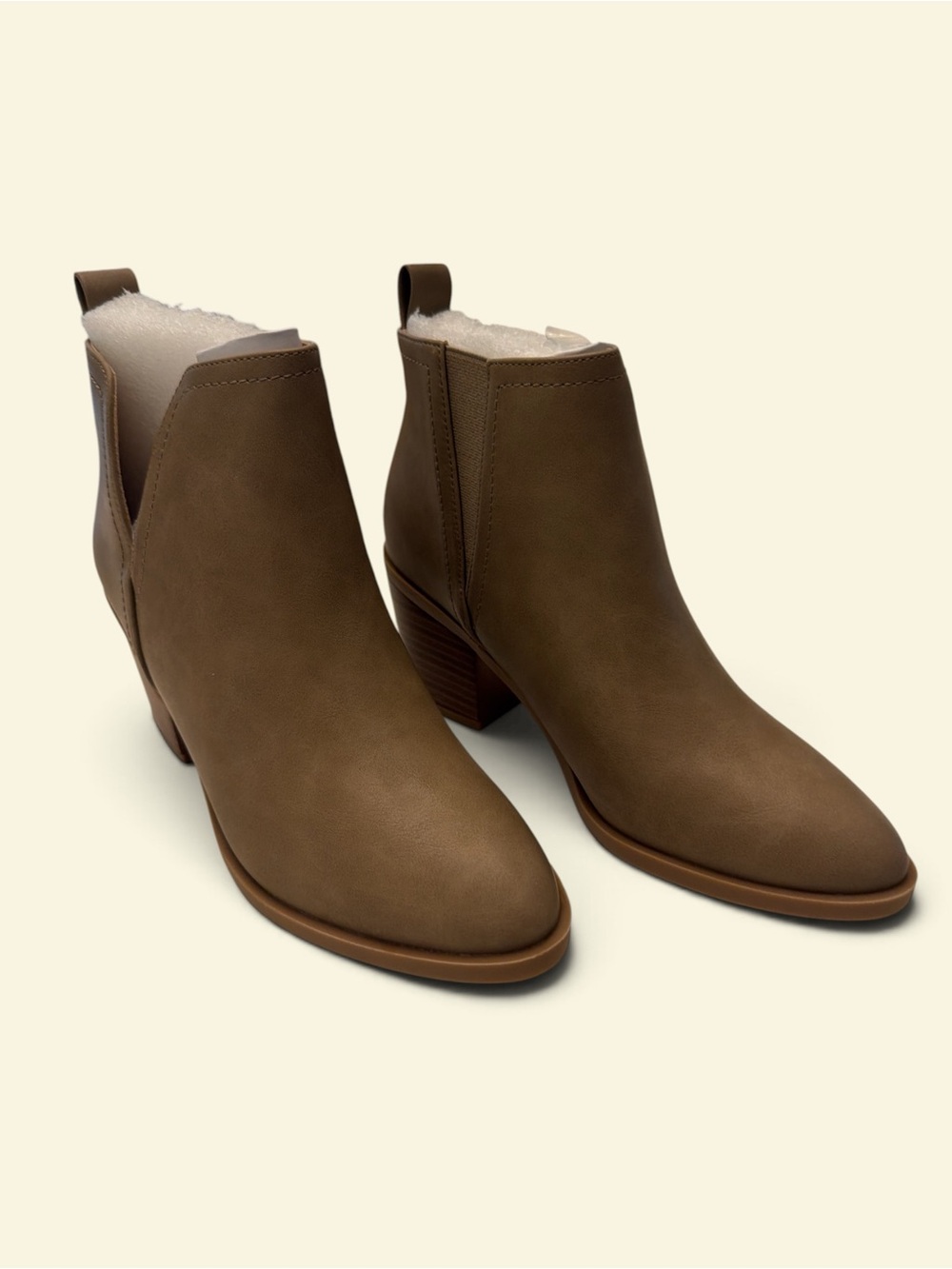 Source Unknown Olive-Taupe Ankle Booties with Stacked Heel